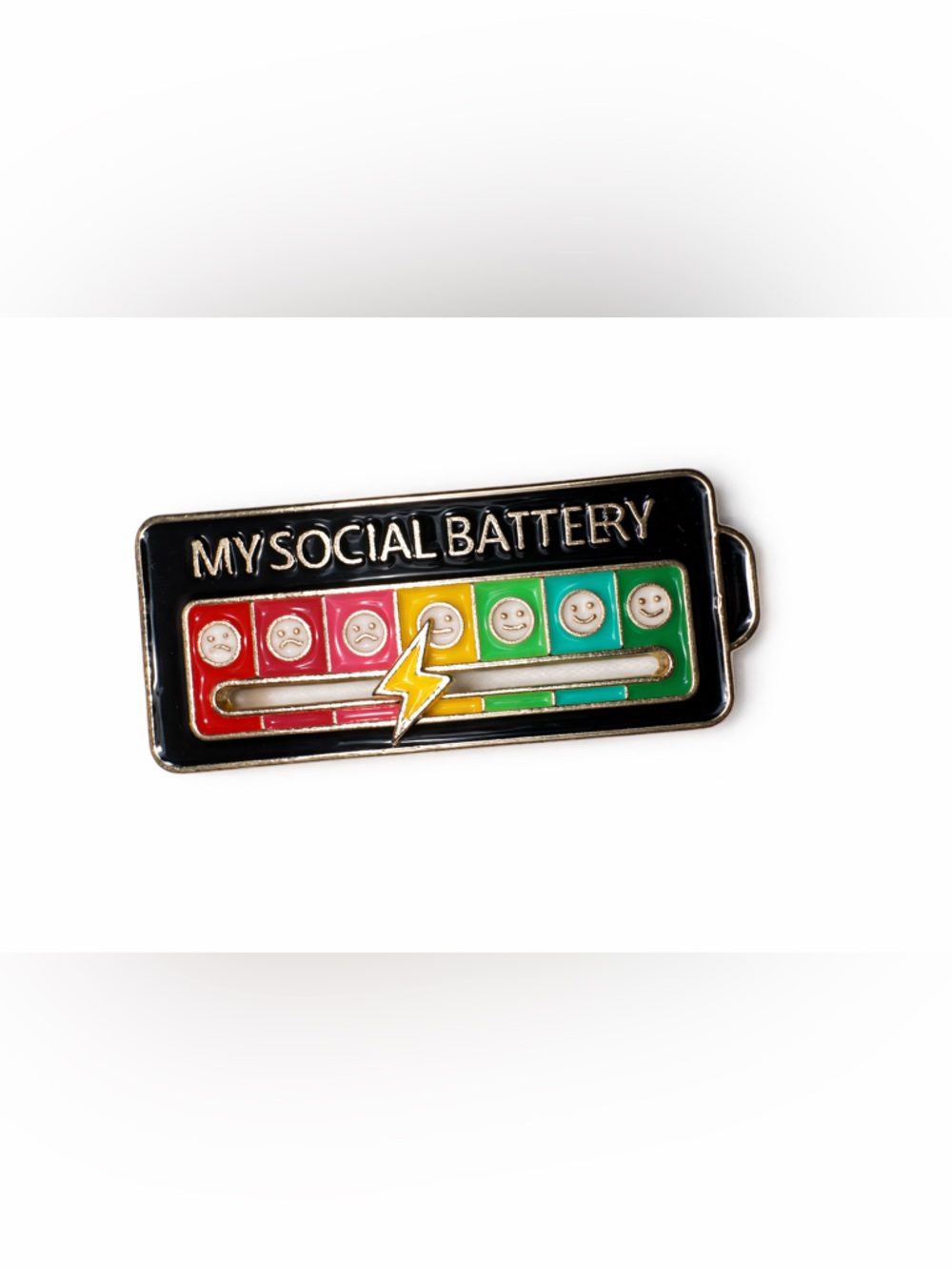 My Social Battery Enamel Slider Pin Mood Meter Lightning Bolt Brooch